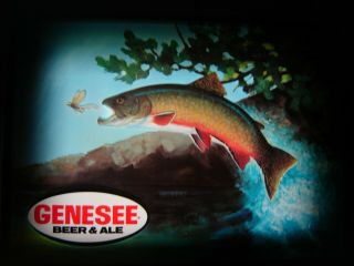 Vintage Genesee Beer & Ale Shadow Box Sign Insert Trout Stream Wildlife