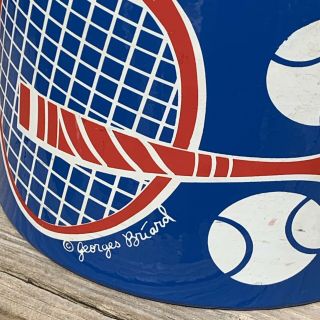 Vintage Georges Briard Ice Bucket Tennis Racket Red White Blue Lid Large 4
