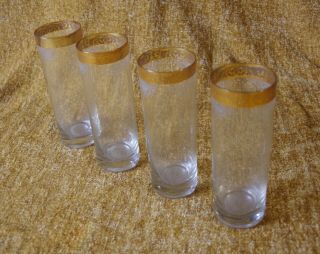 Gold Rim Set Of 4 Glasses Vintage Highball Tumbler Barware