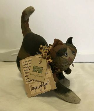 Folk Artist Vergie Lightfoot Barnyard Cat Calico Very Hard To Find Rare Charming