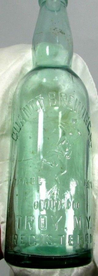 Quandt Brewing Beer Bottle Aqua Green Brewery Logo Embossed Troy Ny Brewer Vtg