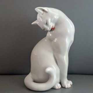 Augarten Wien Porcelain Blanc De Chine Licking Cat Figurine