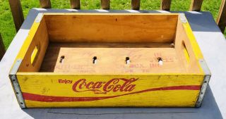 Vintage 1978 Yellow Red Coca - Cola Coke Wood Crate Jonesboro Arkansas.