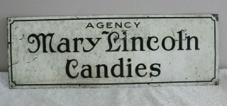 Rare Antique 38 " Mary Lincoln Candies Candy Store Porcelain (?) / Metal Sign