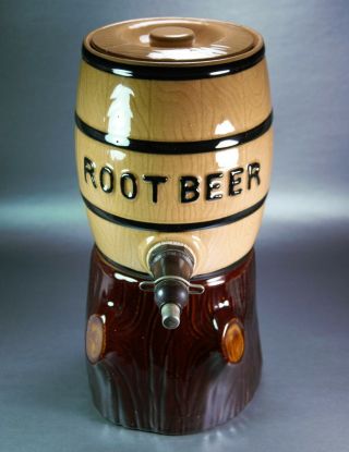Antique Ceramic Tree Trunk Root Beer Soda Syrup Dispenser By Cordley & Hayes,  Ny