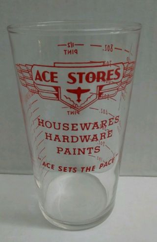 Vintage Ace Hardware Advertising Measuring Glass With Airplane Logo