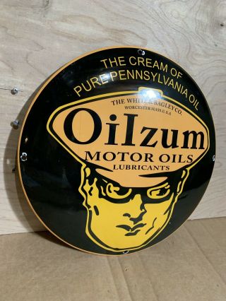 Oilzum Motor Oil Dome Porcelain Gasoline Advertising Sign