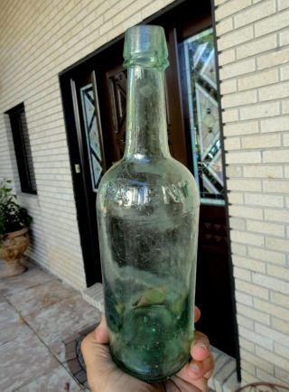 PATENT WHISKEY BOTTLE 3 - piece GREEN Applied Top Whiskey Bottle P&R BRISTOL 1800s 2