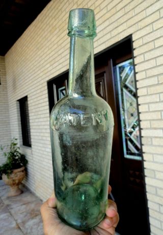 PATENT WHISKEY BOTTLE 3 - piece GREEN Applied Top Whiskey Bottle P&R BRISTOL 1800s 3