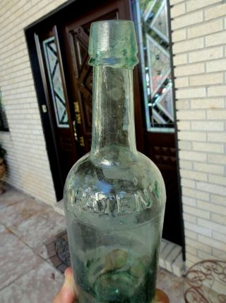 PATENT WHISKEY BOTTLE 3 - piece GREEN Applied Top Whiskey Bottle P&R BRISTOL 1800s 4