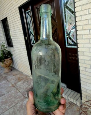 PATENT WHISKEY BOTTLE 3 - piece GREEN Applied Top Whiskey Bottle P&R BRISTOL 1800s 7