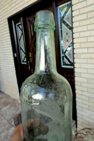 PATENT WHISKEY BOTTLE 3 - piece GREEN Applied Top Whiskey Bottle P&R BRISTOL 1800s 8