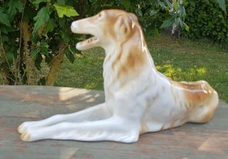 Stunning Antique French Art - Deco Royal Dux Borzoi / Russian Wolfhound C.  1936