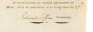 Edward Tiffin,  1st Ohio Governor 1803 - 07,  1802 Northwest Territory Signed Doc ' t 2