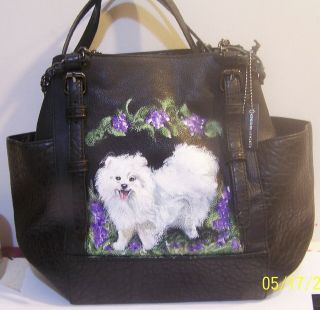 Hand Painted Pomeranian On Leather Olivia And Joy Handbag