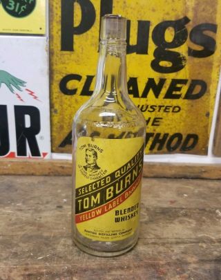 Vintage Tom Burns Yellow Label Kentucky Bourbon Whiskey Empty Display Bottle