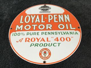 Vintage Loyal Penn Motor Oil Porcelain Enamel Sign 12 " Pure Pennsylvania Rare