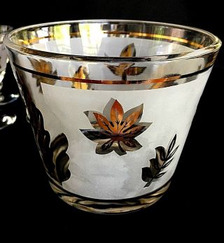 Vintage Libbey Cocktail Glasses and Ice Bucket With Gold Leaves Pattern 4