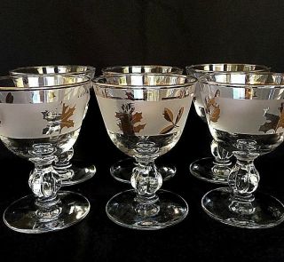 Vintage Libbey Cocktail Glasses and Ice Bucket With Gold Leaves Pattern 5