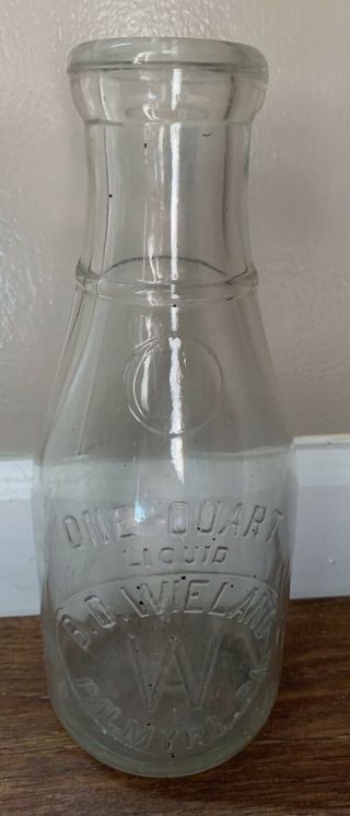 Antique B.  O Wieland Dairy Milk Glass Bottle 1 Qt Palmyra Pa