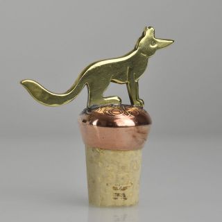 Antique WMF Arts & Crafts Bottle Stopper / Stop Copper & Brass Art Nouveau Dog 2