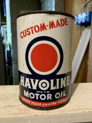 Vintage Texaco Havoline Red Dot Quart Oil Can Metal Full