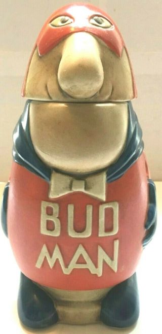 Vintage 1970s Ceramic & Metal Budweiser Advertising Bud Man Beer Stein