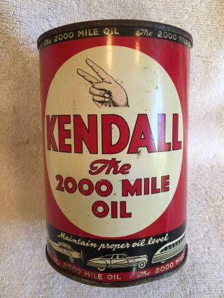Vintage Can Kendall Motor Oil Airplane Automobile 2000 Mile Oil
