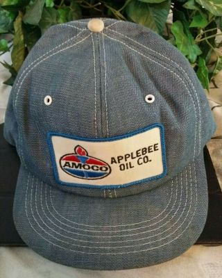 Vintage Amoco Gas Station - Denim Snapback Hat - Antique Oil Advertising
