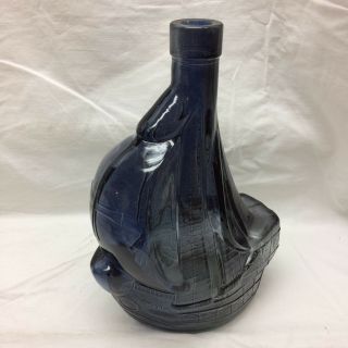 Vintage Glass Bottle Shaped Sailboat Nautical Santa Maria Decanter Blue