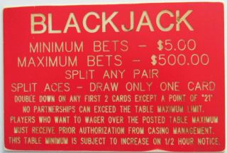 Casino Blackjack Table Betting Rules Sign