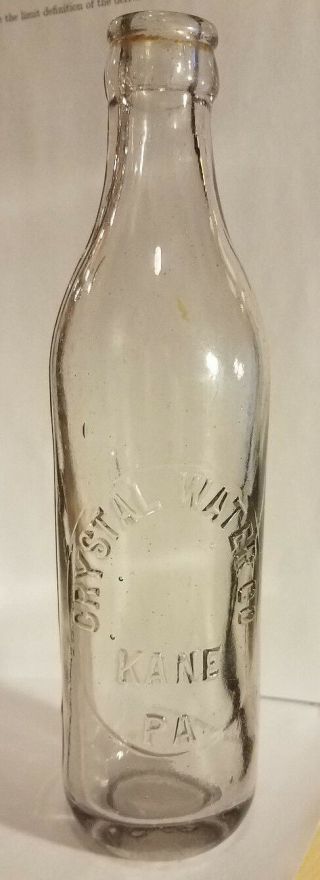 Crystal Water Co.  Kane Pa Antique Vintage Clear Glass Bottle Rare Atq Vtg