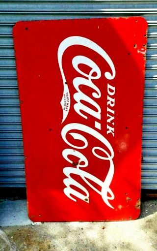 Very Large 1940 ' s Coca Cola Double Sided Pop Gas Station 60x30 Sign 4