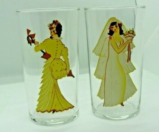 2 Vintage Risqué Peek A Boo Nude Pin Up Girl Peep Show Drinking Glasses