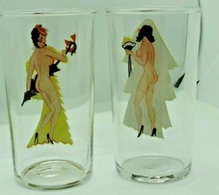 2 Vintage Risqué Peek A Boo Nude Pin Up Girl Peep Show Drinking Glasses 4