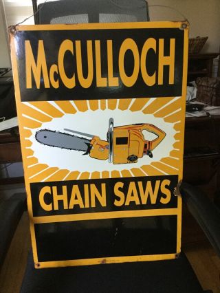 Old Large 1953 Mcculloch Chain Saws Porcelain Enamel Advertising Sign