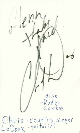 Chris Ledoux Singer Guitarist Country Music Autograph Signed Index Card Jsa