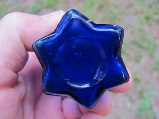 ANTIQUE COBALT BLUE SIX POINT STAR SHAPED POISON BOTTLE - RARE 3