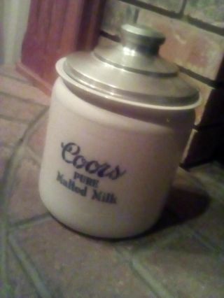 Coors Pure Malted Milk Ceramic Jar Soda Fountain Dispenser Antique