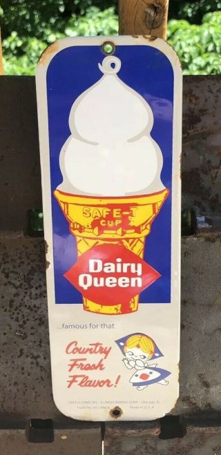 Old Heavy Porcelain Dairy Queen Sign Door Push Plate Ice Cream Cone Made In Usa