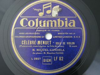 Miquel Candela Violin Paderewski Schubert French Columbia 10 " Lf 82