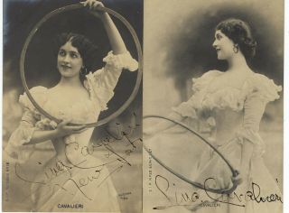 Italian Opera Singer & Actress Lina Cavalieri,  Autographed Studio Two Postcards.