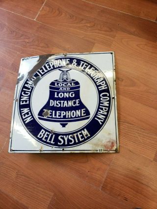Antique Bell Porcelain Sign England Telephone & Telegraph 1920 