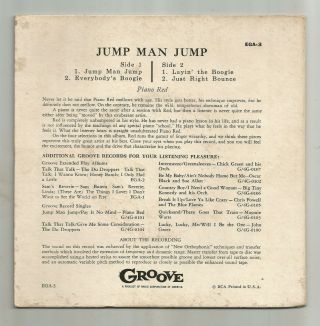 BLUES JUMP E.  P.  w/ PICTURE COVER - PIANO RED - JUMP MAN JUMP - HEAR - 1956 GROOVE 2