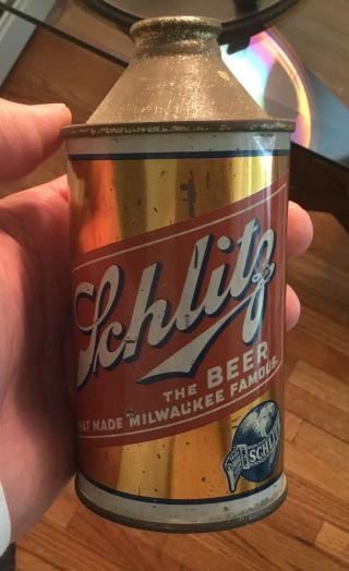 Old Schlitz Beer Cone Top Can Milwaukee Wi 1940s Advertising