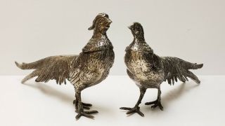 Rare Estate Vintage Pair Metal Pheasant Bird Figures Made In Italy