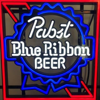 Pabst Blue Ribbon Pbr Led Opti Neon Logo Beer Sign 15x15” - Man Cave Bar