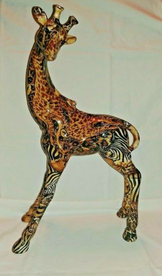 La Vie Standing Giraffe Figurine Animal Print Zebra Tiger Leopard Statue 15 1/2