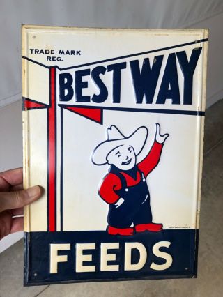 , 1940’s/50’s Best Way Feeds Sign,  14” X 10”,  Barn Find