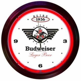 Budweiser Retro Neon Clock Sign Bar Bud 1936 Design 8bud36 Neonetics Look